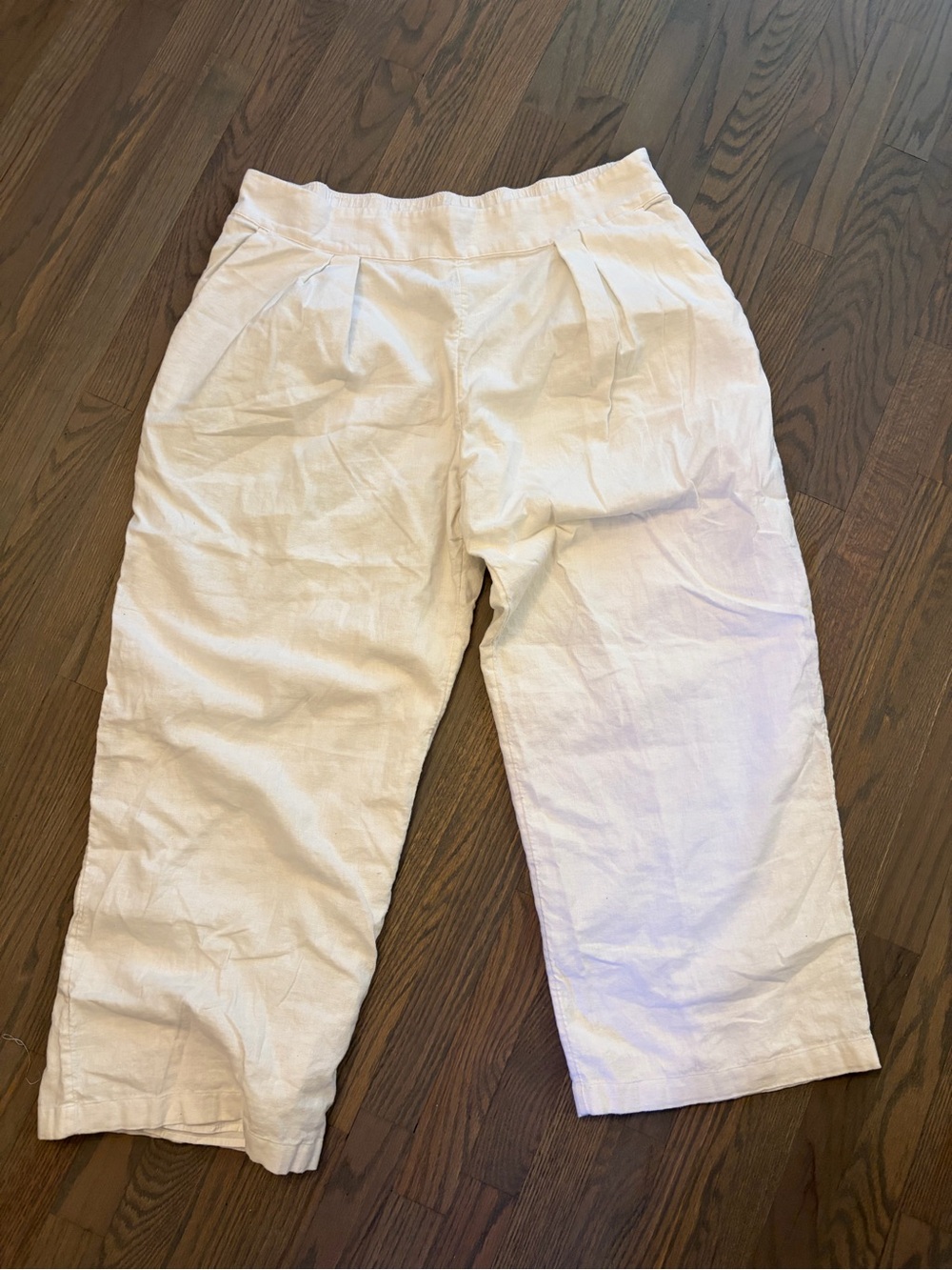 Abercrombie & Fitch Linen Cotton Blend Wide Leg Pants in White XL